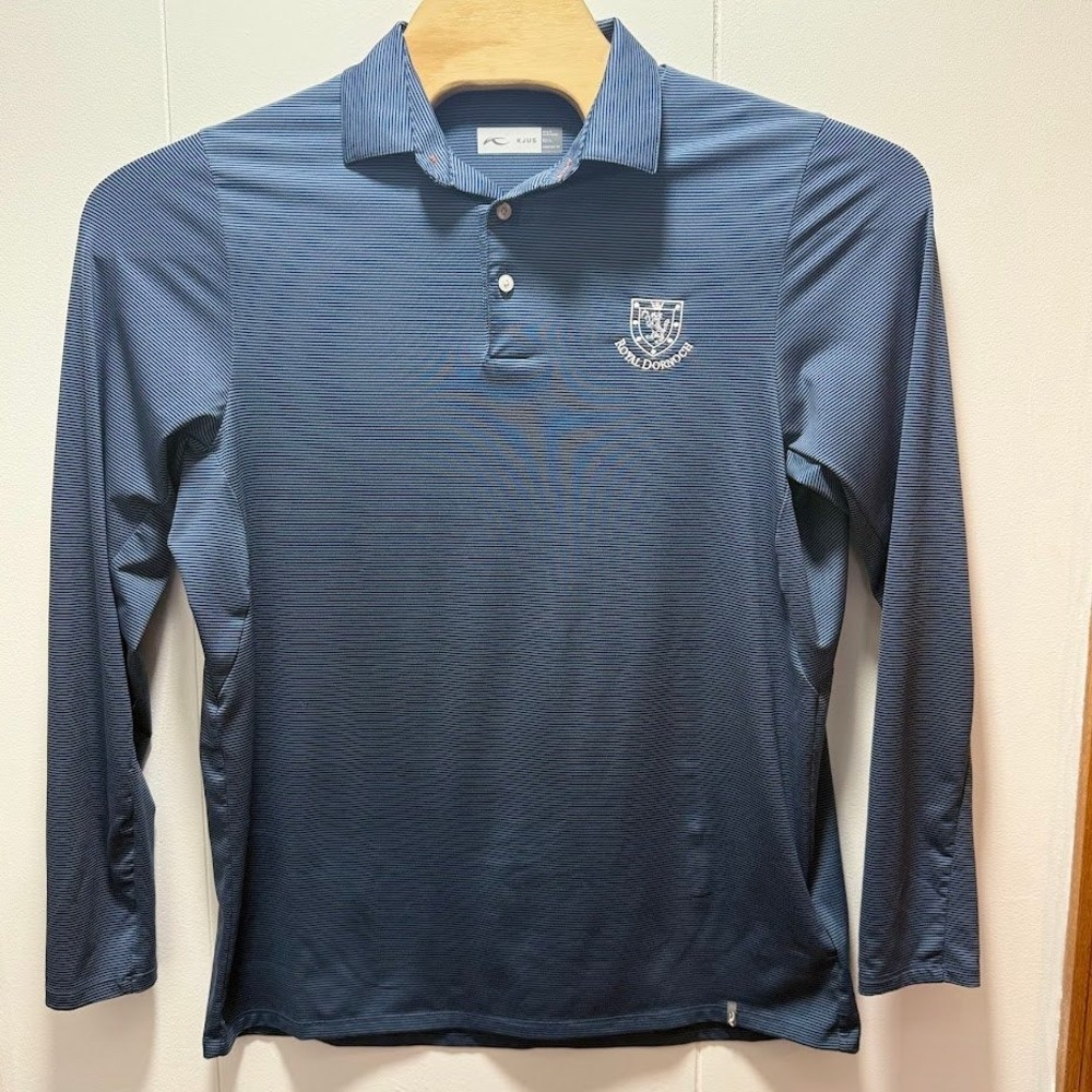 Kjus Men Soren Stripe Polo Long Sleeve Blue Royal Dornoch Golf Shirt Size 52 L